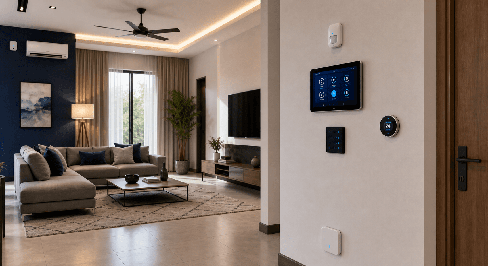 Smart home configurator preview showing home automation controls