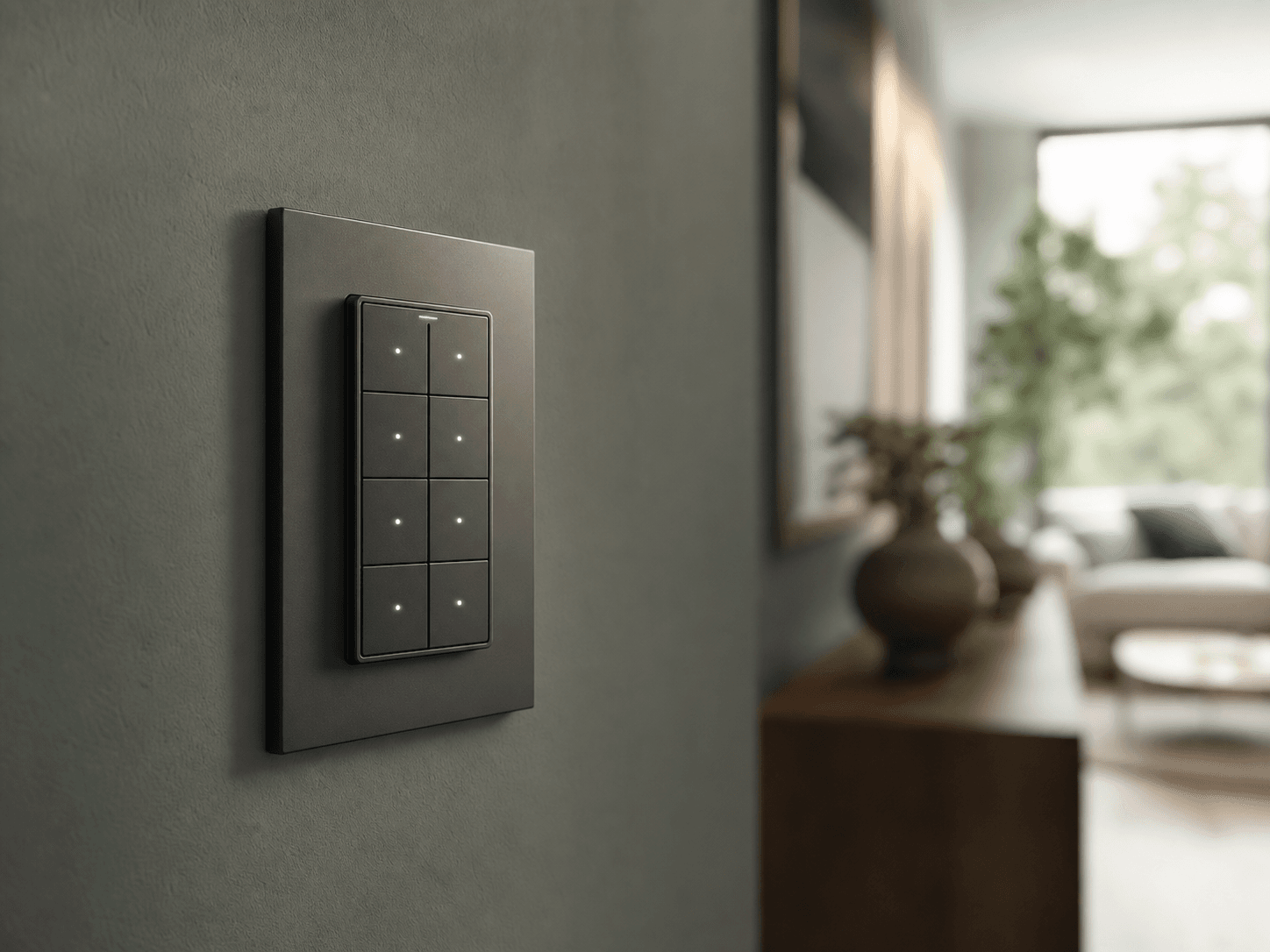Close-up of an elegant smart keypad on a painted wall